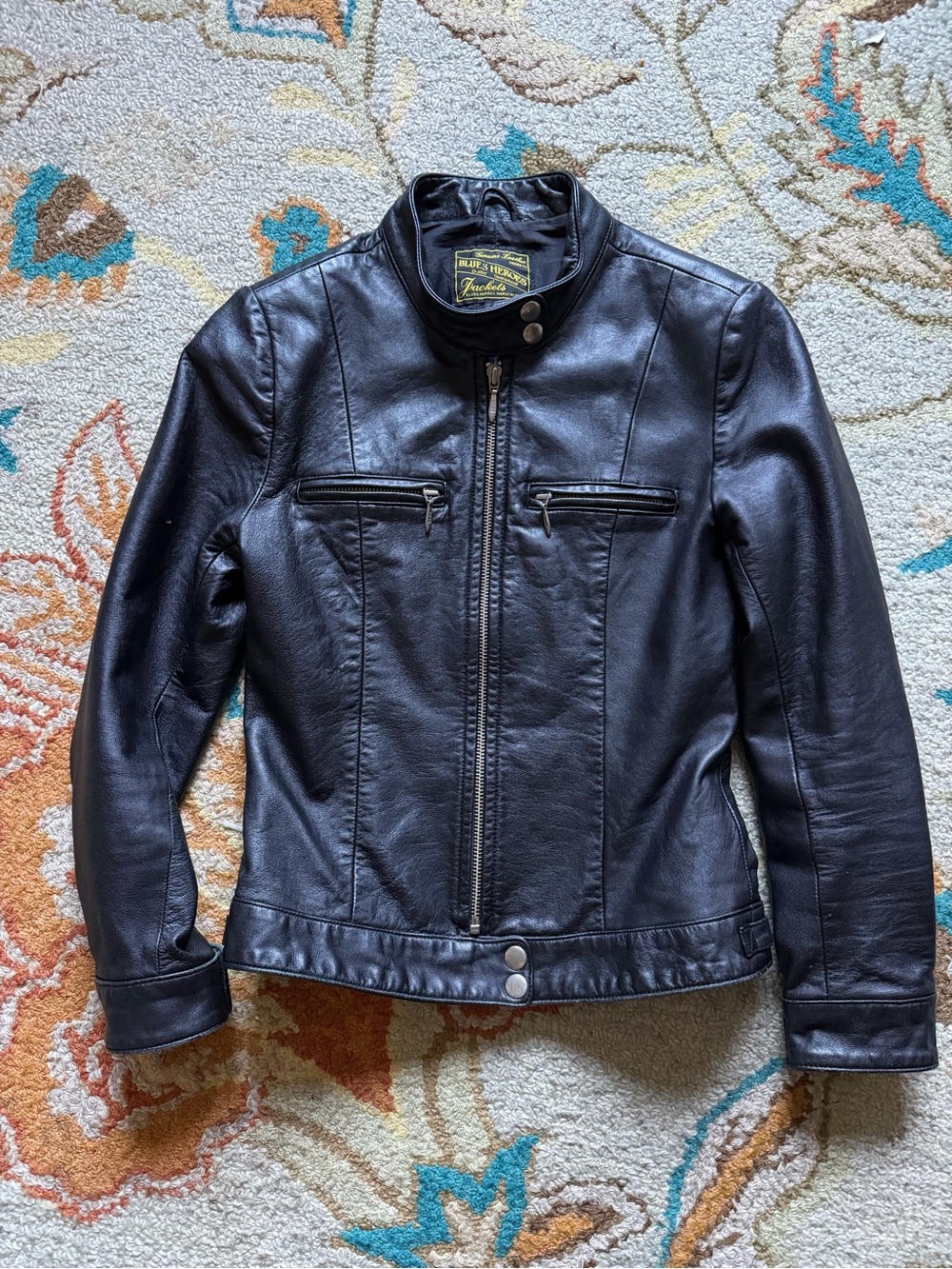 Vintage Blues Heroes Leather Moto Jacket Women Small Black Gorpcore Indie Sleaze